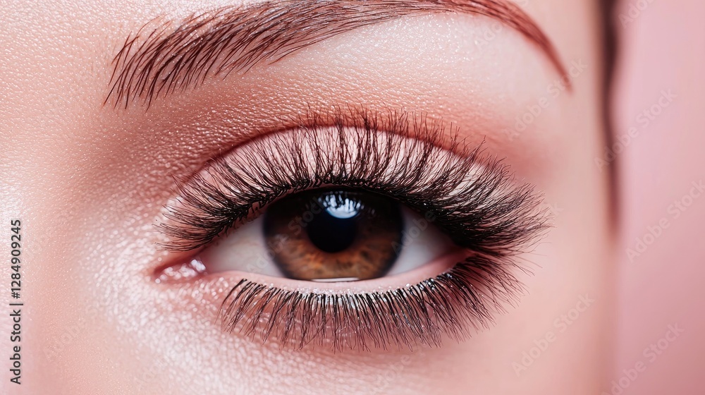 Obraz premium Closeup Woman Eye Makeup, Pink Background, Beauty