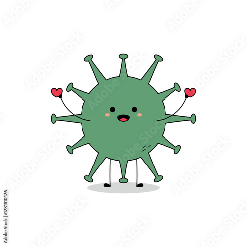 Cute bacteria cartoon character spreading love doodle