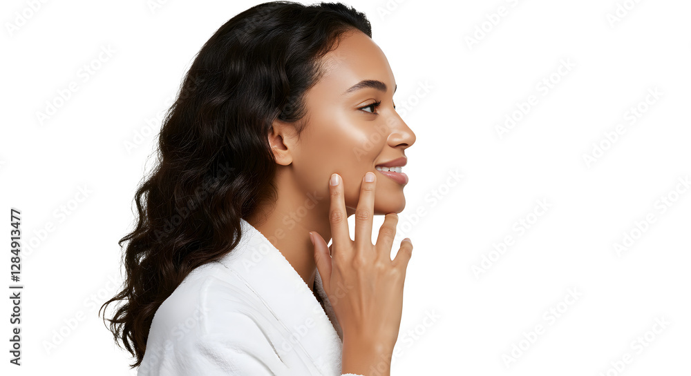 Woman with a serene expression enjoying a facial mask treatment surrounded, isolated on transparent background Woman with a serene expression enjoying a facial mask treatment surrounded, isolated on transparent background