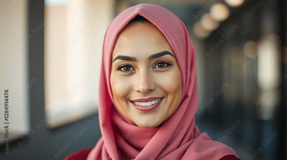 portrait-style photograph featuring a woman with a light skin tone, wearing a pink hijab that is neatly wrapped around her head, AI Generated. portrait-style photograph featuring a woman with a light skin tone, wearing a pink hijab that is neatly wrapped around her head, AI Generated.