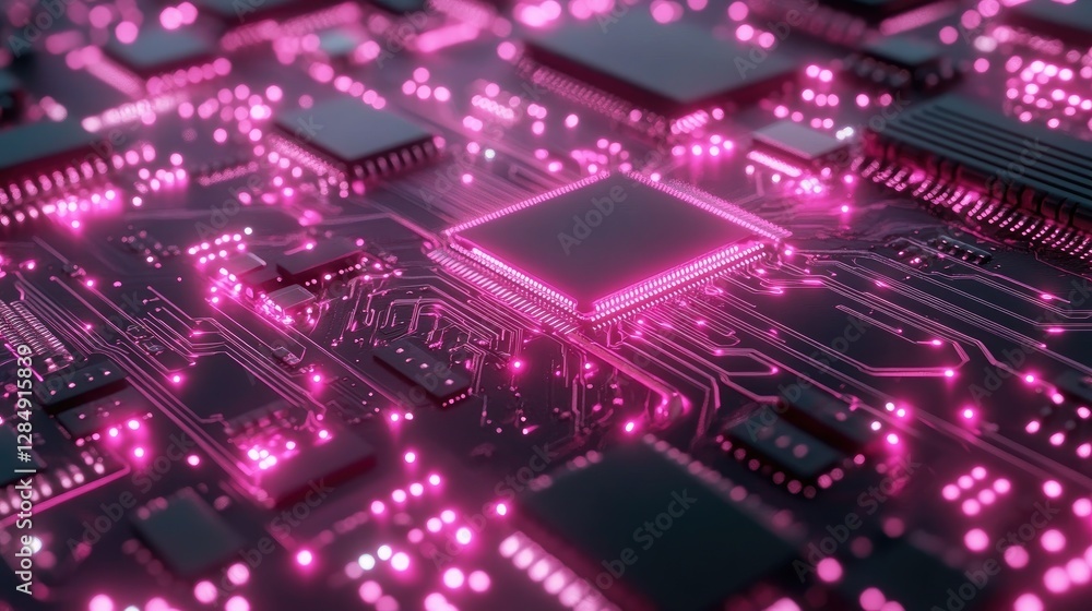 Fototapeta premium Bold neon pink circuit board design glowing with futuristic energy