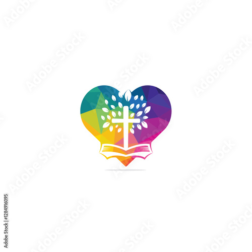 Abstract heart and tree religious cross symbol icon vector design.