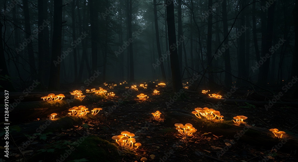 Glowing Mushrooms Mystical Forest Night Photography High Resolution Glowing Mushrooms Mystical Forest Night Photography High Resolution
