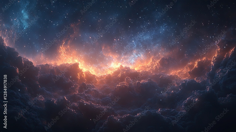 Glowing clouds and stars make up a beautiful celestial scene Glowing clouds and stars make up a beautiful celestial scene