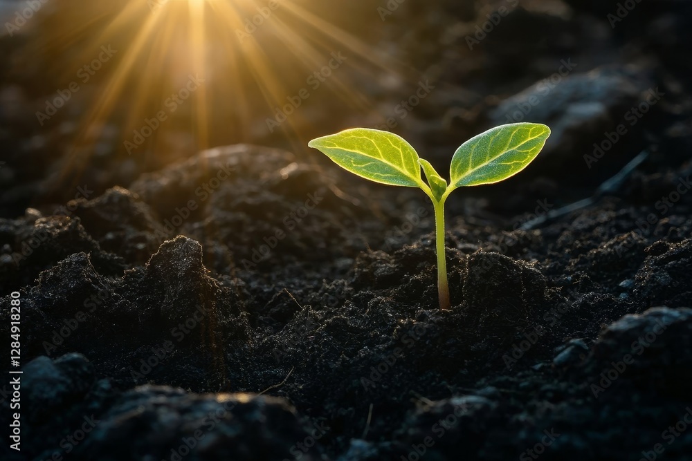 Sunrise Seedling Close-up Composition, Green Sprout in Dark Soil, New Life Concept, Nature Photography Seedling, Growth Sunrise Seedling Close-up Composition, Green Sprout in Dark Soil, New Life Concept, Nature Photography Seedling, Growth