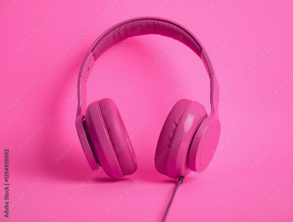 a pair of over-ear headphones in a monochromatic pink color scheme, set against a matching pink background a pair of over-ear headphones in a monochromatic pink color scheme, set against a matching pink background