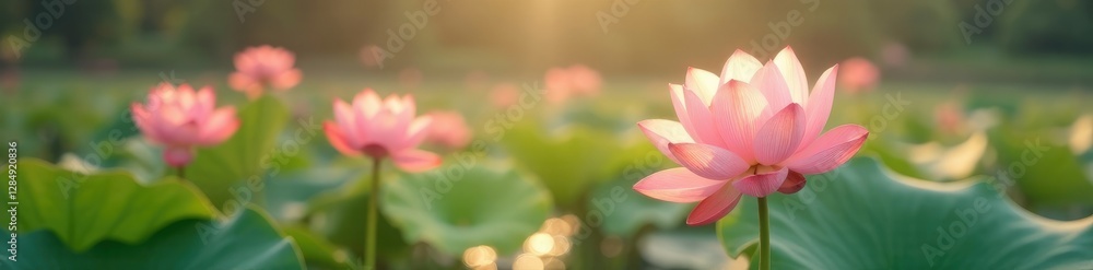 Soft peach and gold lotus flowers in a gentle morning mist, lotus, calming Soft peach and gold lotus flowers in a gentle morning mist, lotus, calming