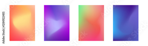 Cover gradient set. Bright color design templates. A4 poster background. Modern liquid texture for banner, flyer, brochure. Abstract fluid collection. Vector illustration.
