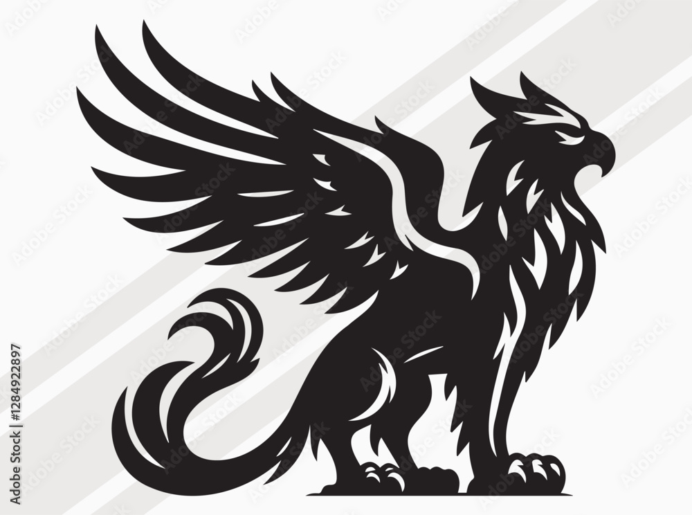 Fototapeta premium Griffin Silhouette Black Color Mythical Winged Beast Vector Art and Clipart for Designs