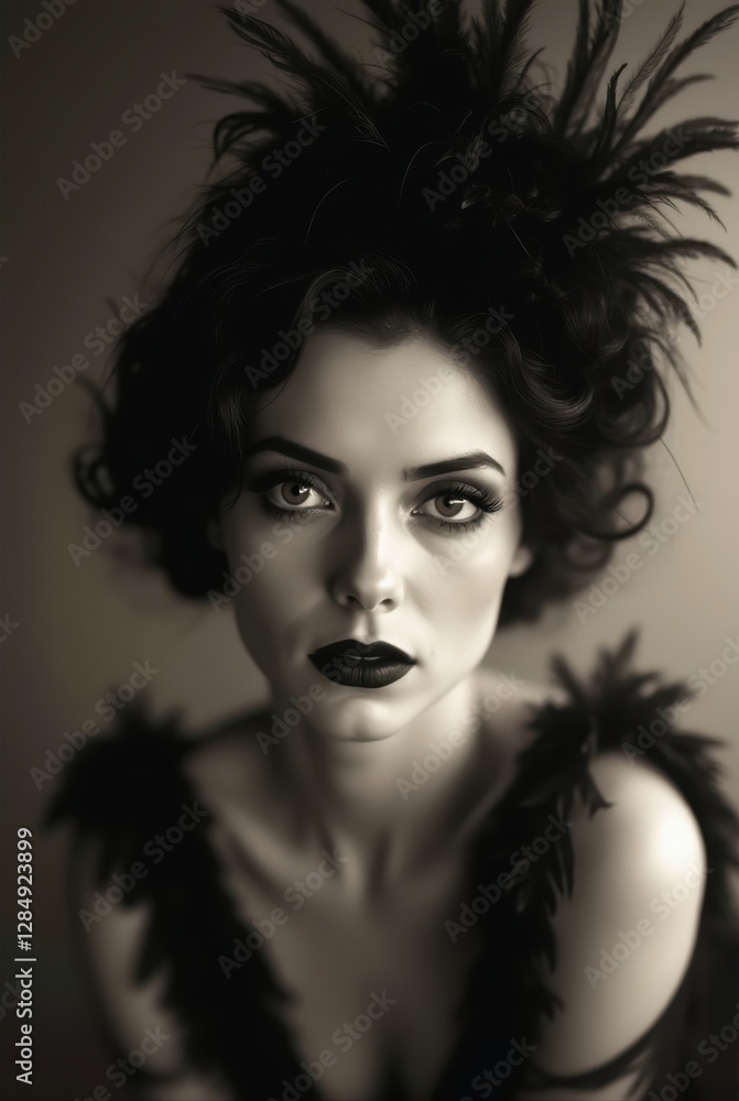 Portrait of elegant woman wearing feathered headdress in 1920s style Portrait of elegant woman wearing feathered headdress in 1920s style