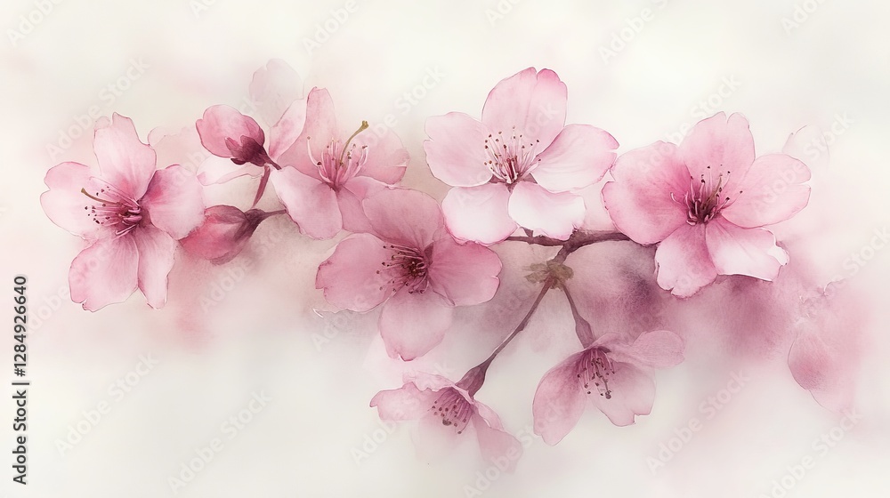 A delicate arrangement of pink cherry blossoms against a soft, blurred background. A delicate arrangement of pink cherry blossoms against a soft, blurred background.