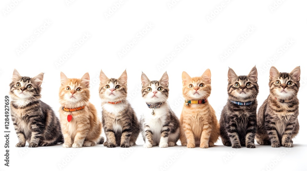Fototapeta premium Adorable Kittens in a Row White Background / 愛らしい子猫たちが一列に 白い背景