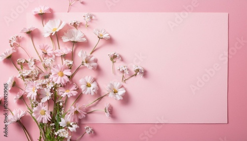 Wallpaper Mural 핑크빛 종이 위에 작은 들꽃들이 자연스럽게 흩어져 있다 Torontodigital.ca