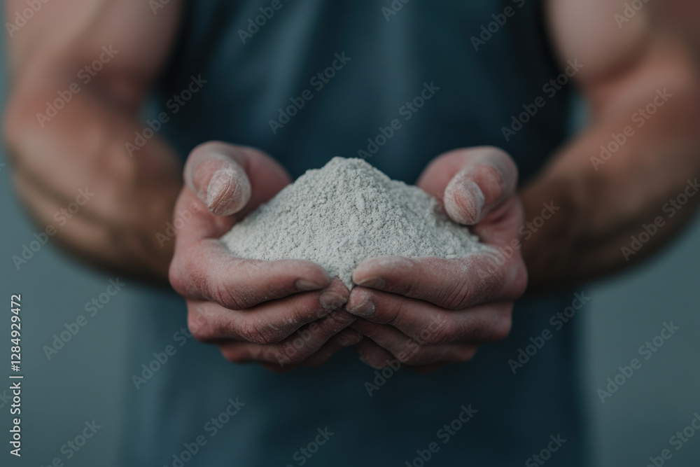 A man is holding a bag of sand in his hands A man is holding a bag of sand in his hands