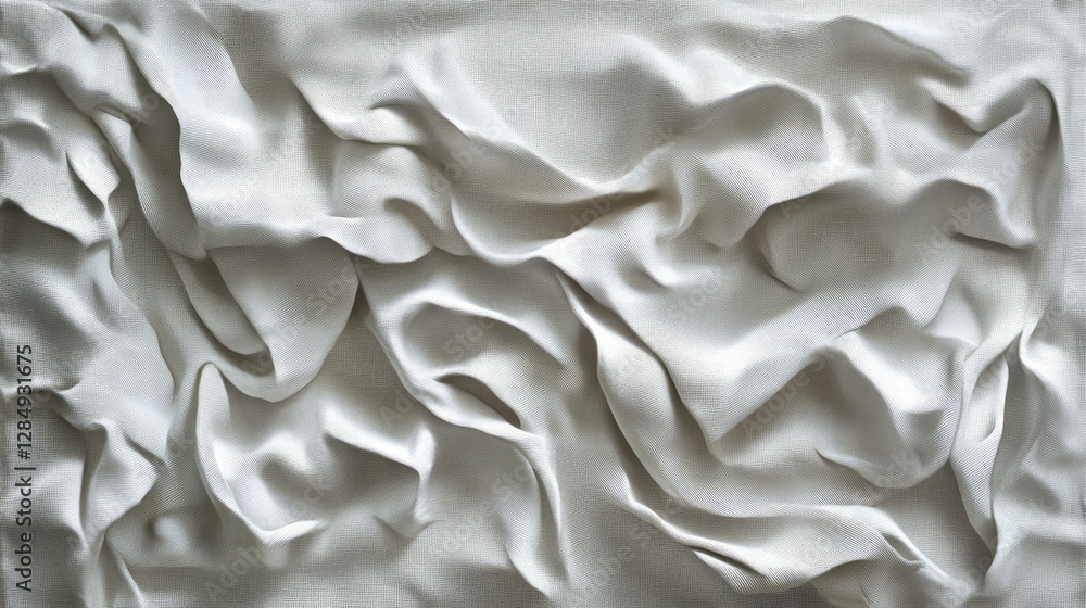 Wrinkled white cotton fabric with subtle folds, creating a soft and clean aesthetic Wrinkled white cotton fabric with subtle folds, creating a soft and clean aesthetic