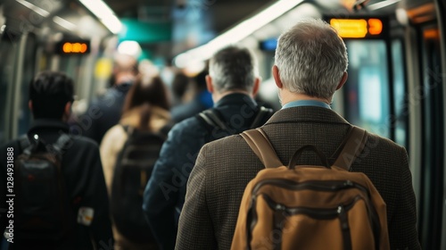 People commuting in a public transport vehicle, travelling to work, or home.