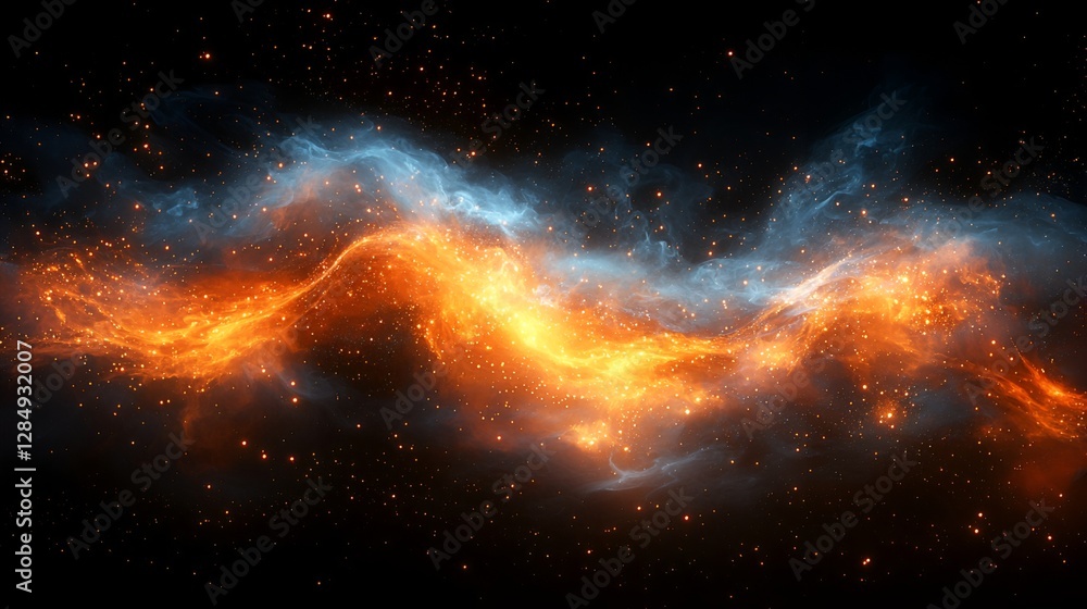 Fototapeta premium Abstract cosmic fiery nebula, swirling colors, deep space