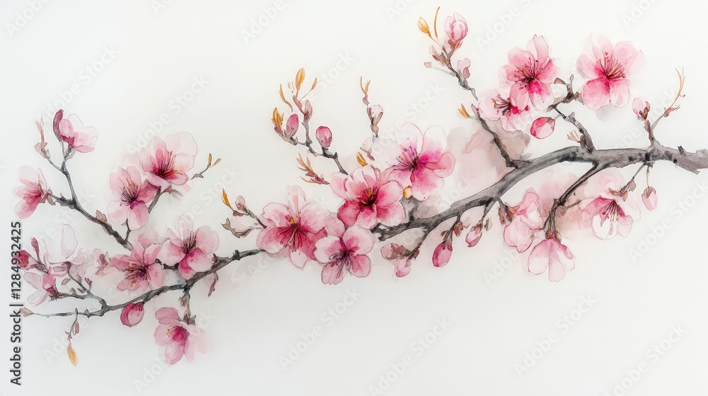 A delicate arrangement of pink cherry blossoms on a branch, showcasing floral beauty. A delicate arrangement of pink cherry blossoms on a branch, showcasing floral beauty.