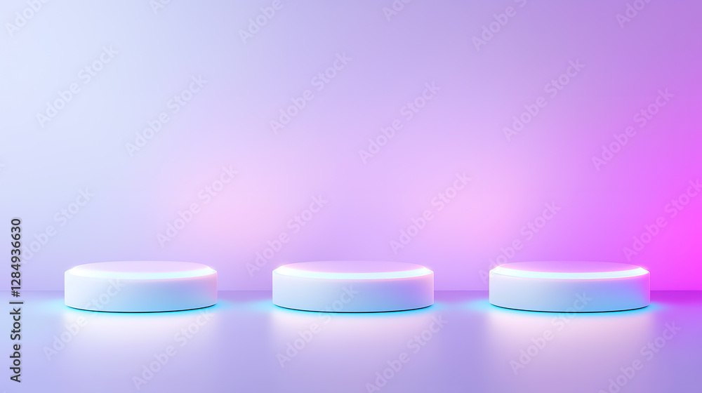 Modern minimalist platforms studio space product display soft lighting eye-level view contemporary design concept