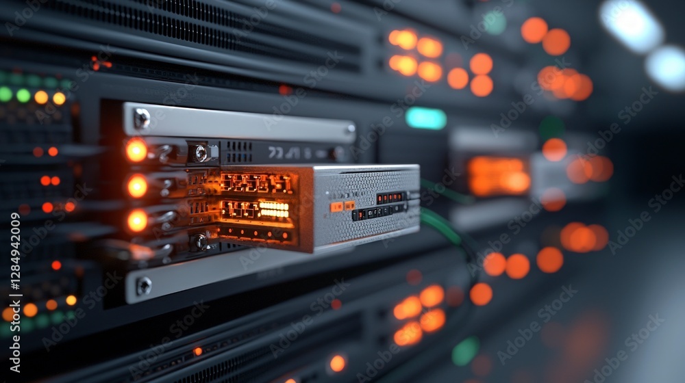 High Speed Network Server Room Data Center Technology Closeup High Speed Network Server Room Data Center Technology Closeup