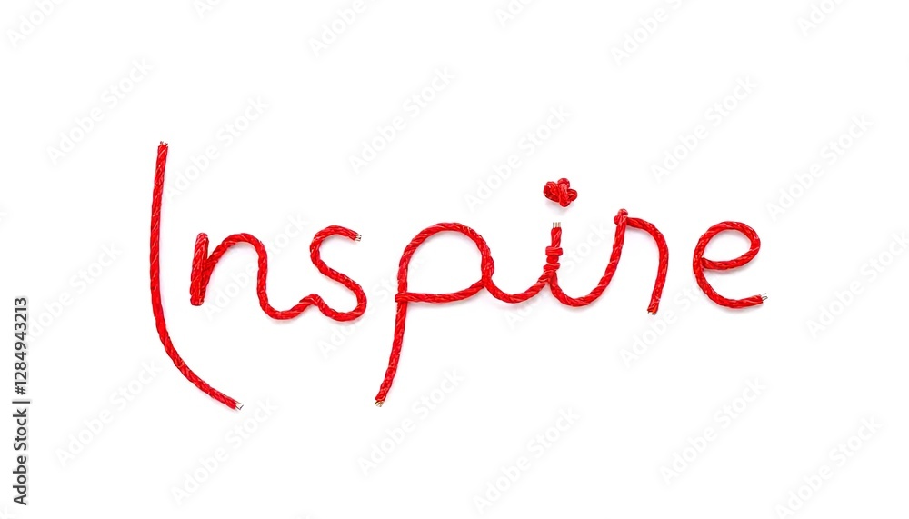 A red rope crafted word saying inspire on a white background A red rope crafted word saying inspire on a white background