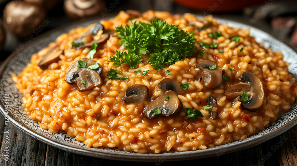 Mushroom Risotto On Plate With Parsley Mushroom Risotto On Plate With Parsley