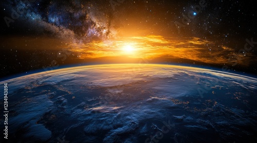 Fototapeta Naklejka Na Ścianę i Meble -  Earthrise sunrise space cosmos Milky Way nebula background