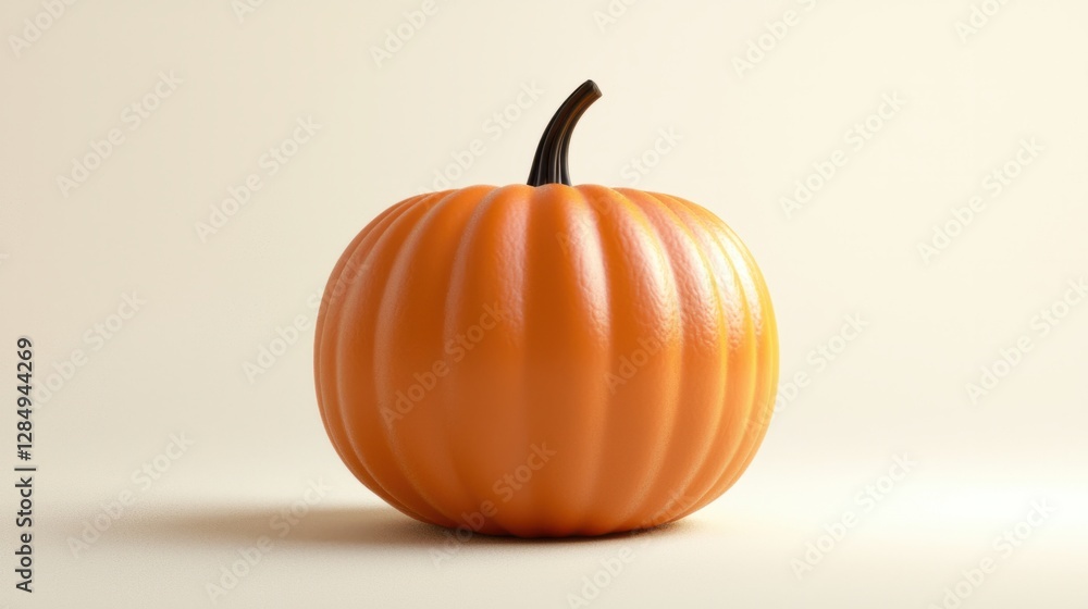Vibrant Orange Pumpkin with Ribbed Texture on Light Background Vibrant Orange Pumpkin with Ribbed Texture on Light Background