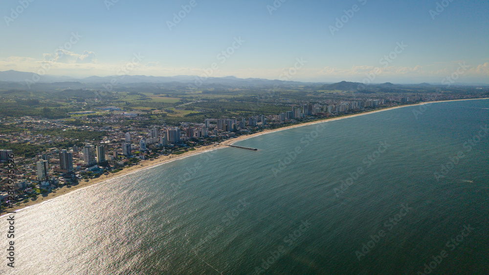 Fototapeta premium Aerial view of Balneário Piçarras, on the coast of Santa Catarina, Brazil.