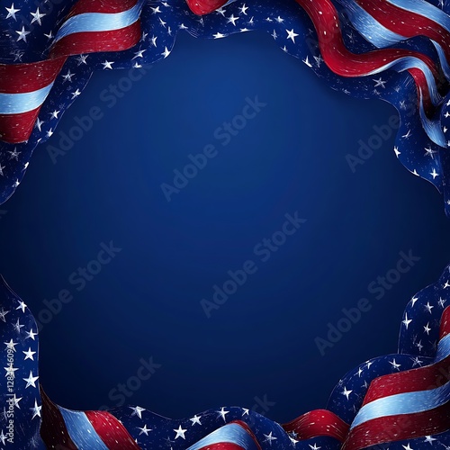 American flag frame, blue background, patriotic design, template