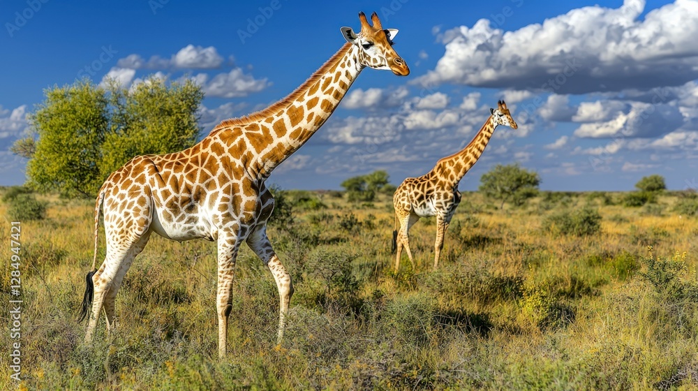 Fototapeta premium Majestic Giraffes on African Savanna Wildlife Photography