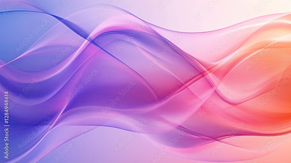 Naklejka premium Abstract wave-like curves, with overlapping transparent sections in pink and purple.