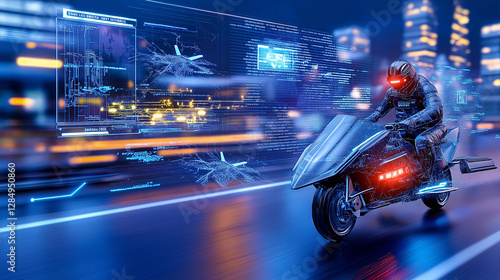 Futuristische Drohnen steuern durch digitale Stadt bei Regen


