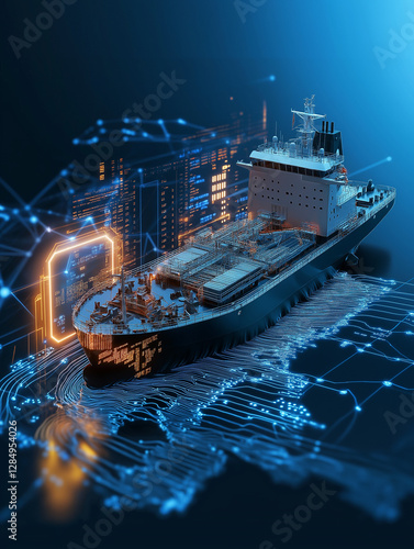 Futuristisches Containerschiff integriert digitale Technologien in Hafen

