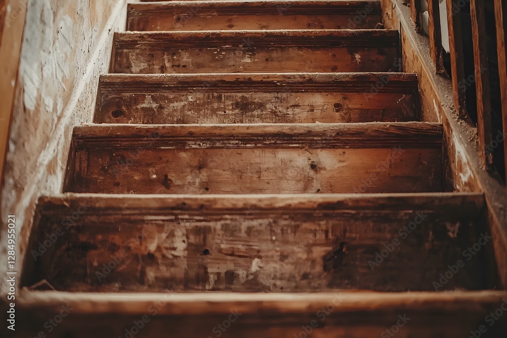 Weathered Wooden Staircase Steps Rustic Old Interior Detailed Close up Weathered Wooden Staircase Steps Rustic Old Interior Detailed Close up