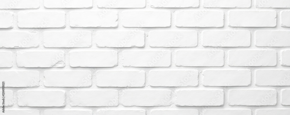 Fototapeta premium Smooth white painted brick wall with visible mortar lines, clean, background