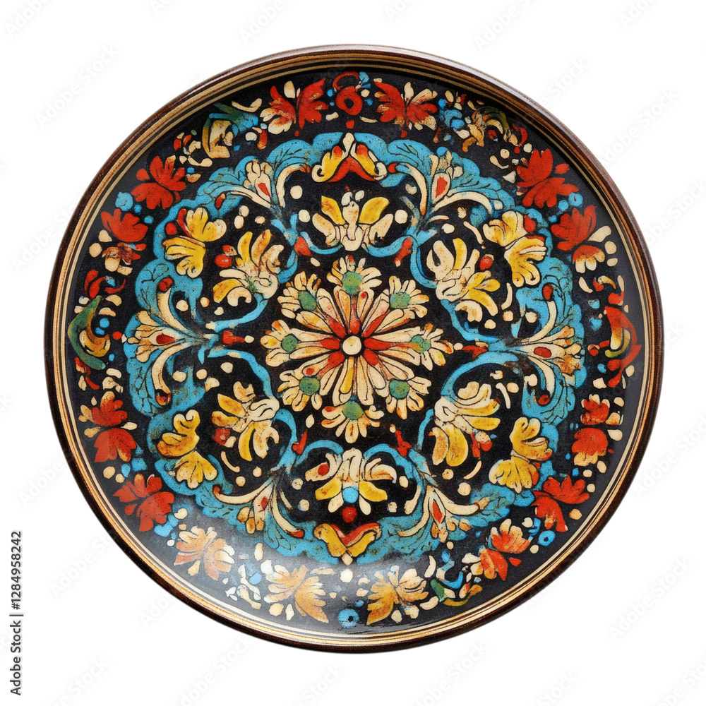 Decorative Ceramic Plate with Intricate Designs Isolated on Transparent Background Decorative Ceramic Plate with Intricate Designs Isolated on Transparent Background