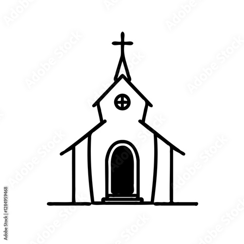 Minimalist Church Silhouette with Cross Icon