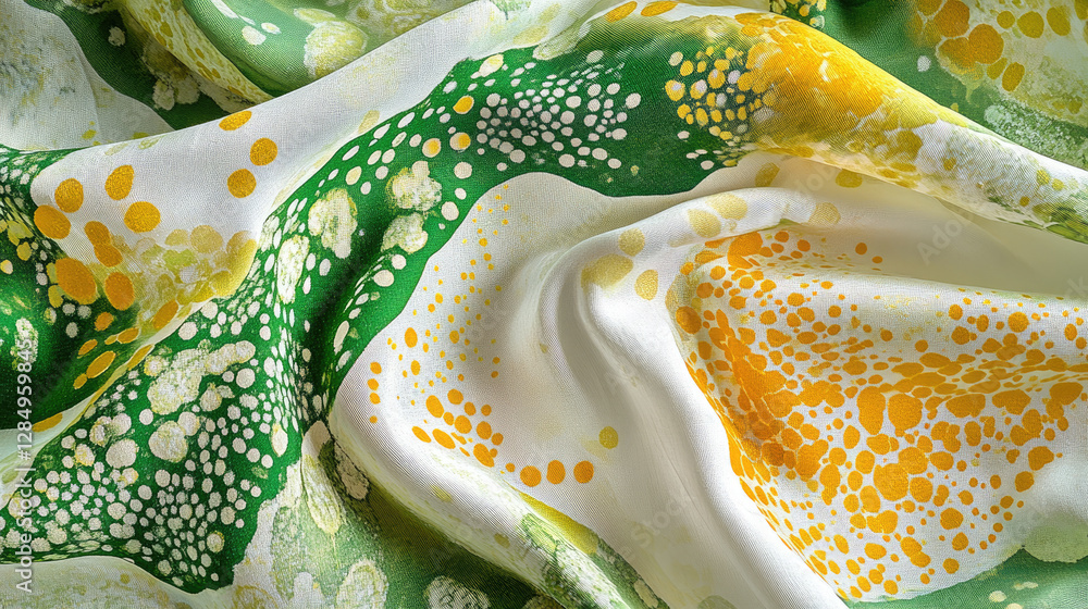 Fototapeta premium A close-up of colorful, patterned fabric featuring green and yellow designs.