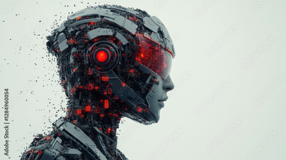 Futuristic cyborg headshot with glowing red details and intricate circuitry Futuristic cyborg headshot with glowing red details and intricate circuitry