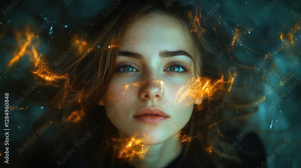 Woman, fire, hair, fantasy, portrait, dark, mystical, art, background, design Woman, fire, hair, fantasy, portrait, dark, mystical, art, background, design