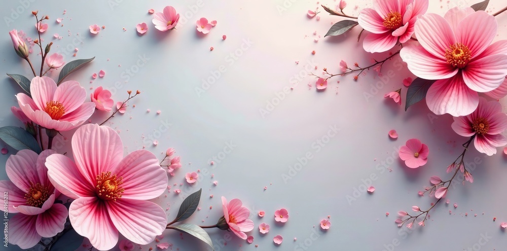 Fototapeta premium Shimmering metallic silver and pink floral wallpaper, home decor, shimmer