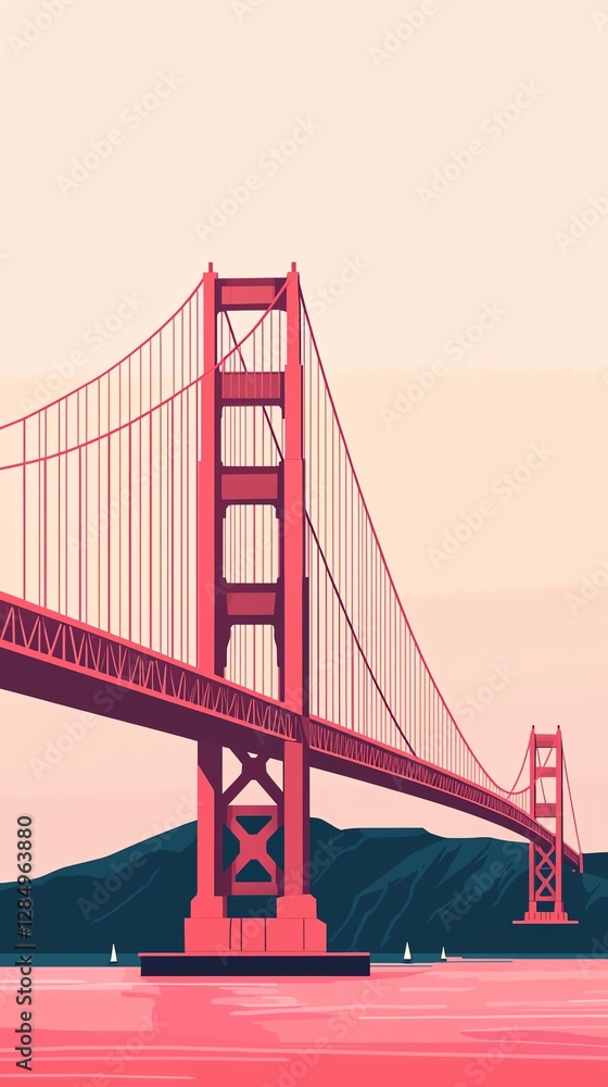 Fototapeta premium Flat design illustration of a bridge symbolizing unity and connection, minimalist architecture, two-tone colors