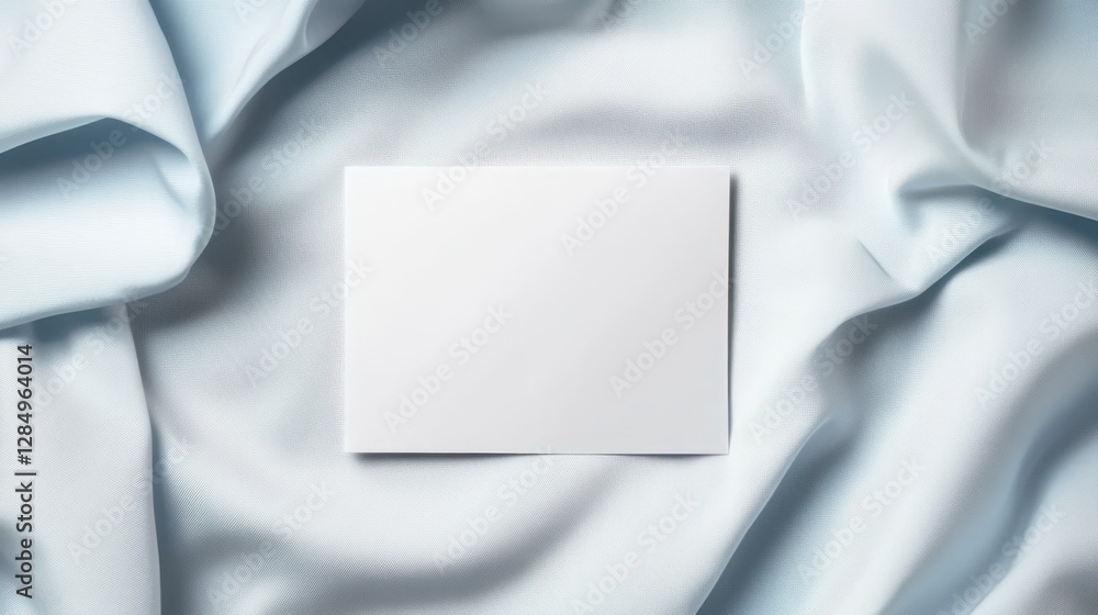 Blank White Card Mockup on Light Blue Fabric Blank White Card Mockup on Light Blue Fabric