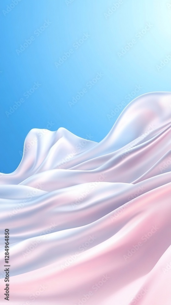 Fototapeta premium Pink & white fabric waves, blue sky background