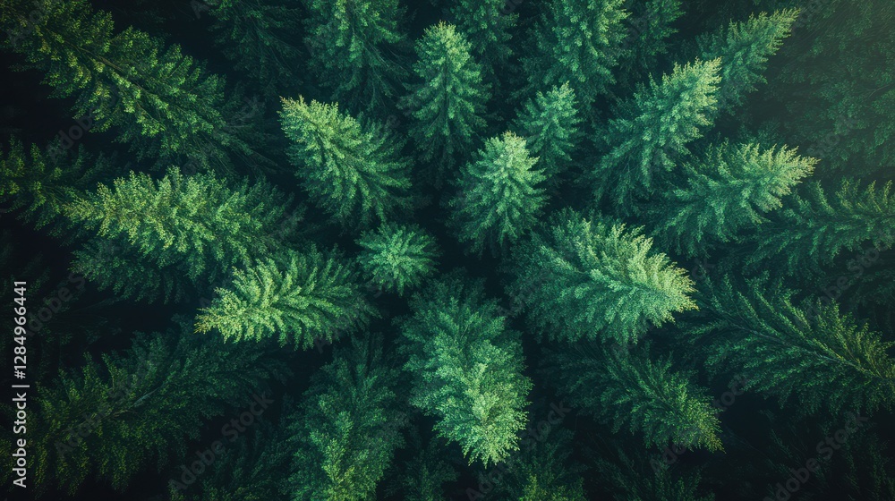 Aerial view Evergreen forest, sunlight, texture, nature background Aerial view Evergreen forest, sunlight, texture, nature background