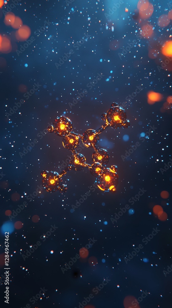 Abstract Glowing Molecular Structure in Dark Cosmic Background Abstract Glowing Molecular Structure in Dark Cosmic Background