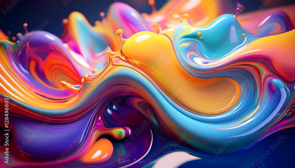 Fototapeta premium Vibrant Abstract Liquid Waves with Glossy Texture Wallpaper Background.