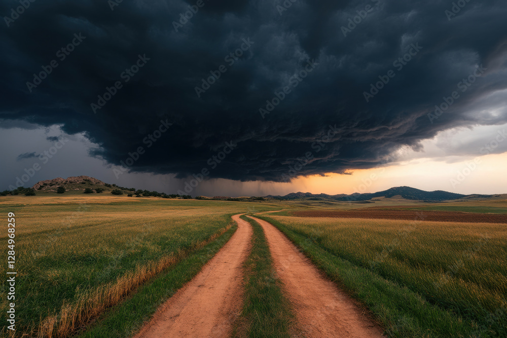 A stormy sky with a large cloud in the distance A stormy sky with a large cloud in the distance