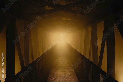 Mysterious Foggy Passageway with Ominous Yellow Light Source